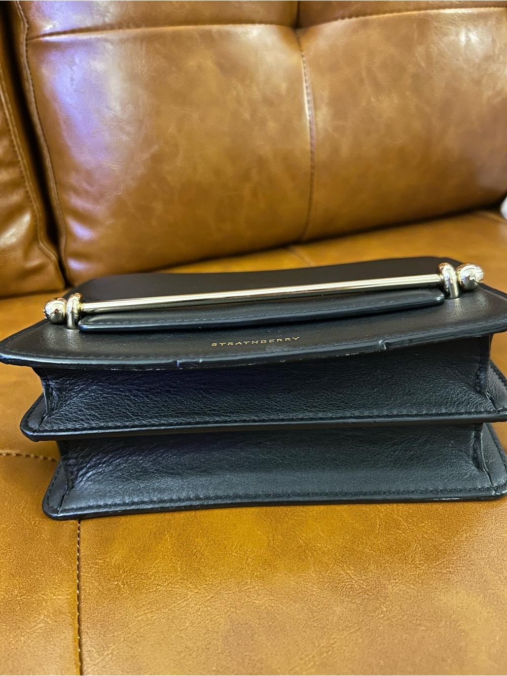 Strathberry East West Mini Black Leather Gold Hardware - Picture 7 of 11